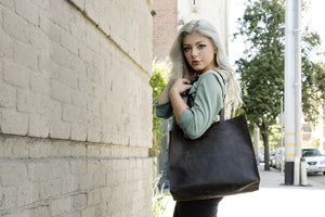 Raw Edge Leather Tote Bag - Top grain cowhide leather