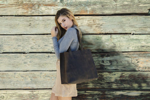 Raw Edge Leather Tote Bag - Top grain cowhide leather