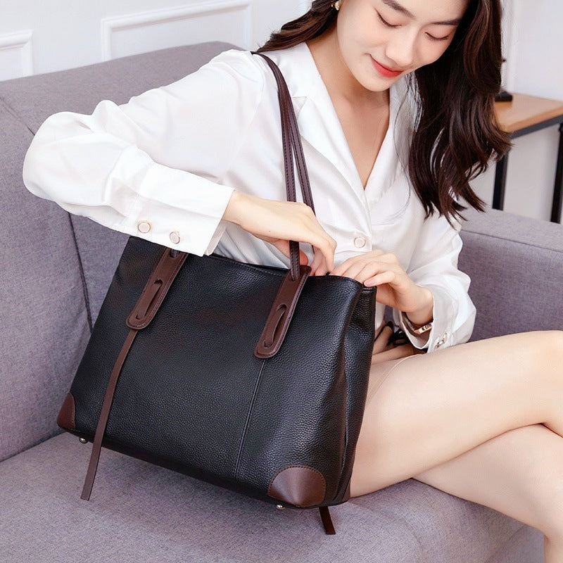 Women's One-shoulder Large Capacity High-grade Sense Leather Handbag