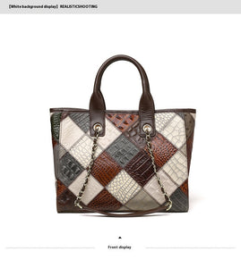 Genuine Leather Bag Light Luxury High-grade Contrast Color Trendy Plaid Women's Bag Factory