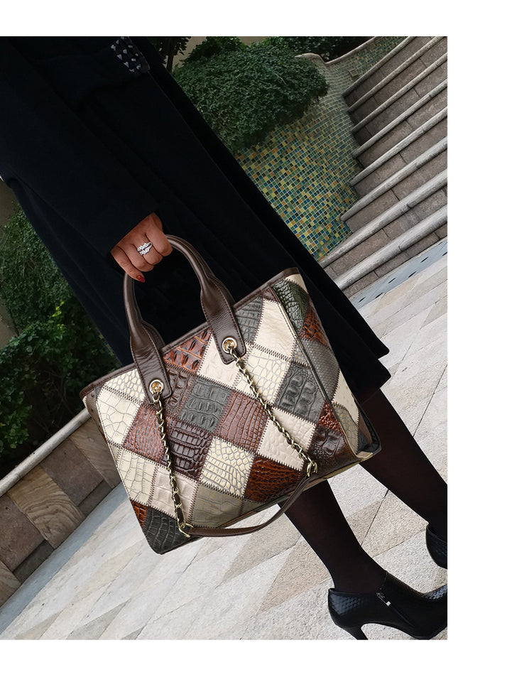 Genuine Leather Bag Light Luxury High-grade Contrast Color Trendy Plaid Women's Bag Factory