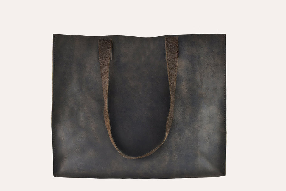 Raw Edge Leather Tote Bag - Top grain cowhide leather