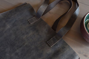 Raw Edge Leather Tote Bag - Top grain cowhide leather