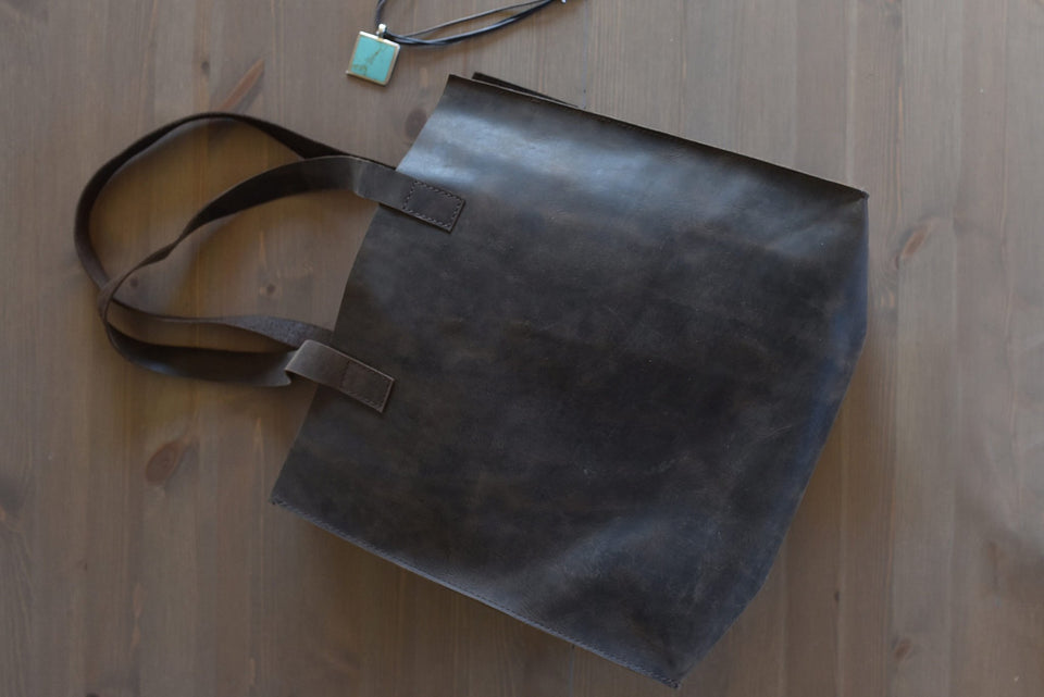 Raw Edge Leather Tote Bag - Top grain cowhide leather