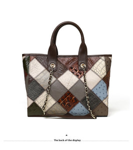 Genuine Leather Bag Light Luxury High-grade Contrast Color Trendy Plaid Women's Bag Factory