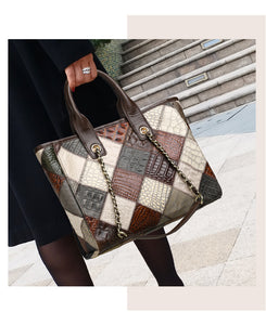 Genuine Leather Bag Light Luxury High-grade Contrast Color Trendy Plaid Women's Bag Factory