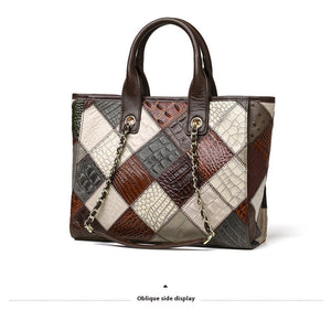 Genuine Leather Bag Light Luxury High-grade Contrast Color Trendy Plaid Women's Bag Factory