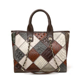 Genuine Leather Bag Light Luxury High-grade Contrast Color Trendy Plaid Women's Bag Factory